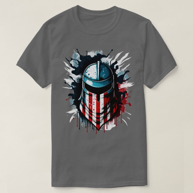 Amerikanska Flagga Spartan Helmet Veterans T Fjärd T Shirt (Design framsida)