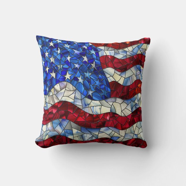 Amerikanska Flagga Stached Glass Dekorativ kudde (Framsida)