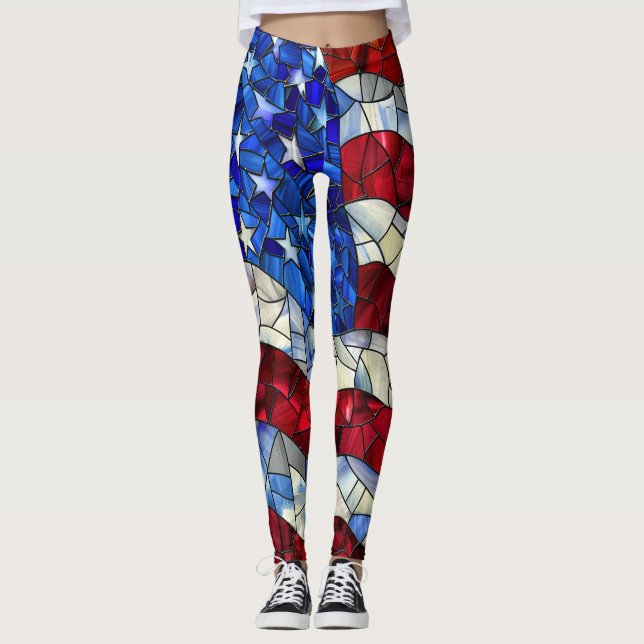 Amerikanska Flagga Stached Glass Leggings (Framsida)