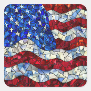 Amerikanska Flagga Stached Glass Stickers Fyrkantigt Klistermärke