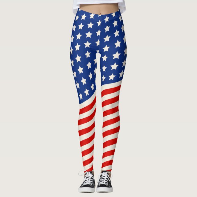 Amerikanska Flagga Stars och stripes 4 juli Leggings (Framsida)