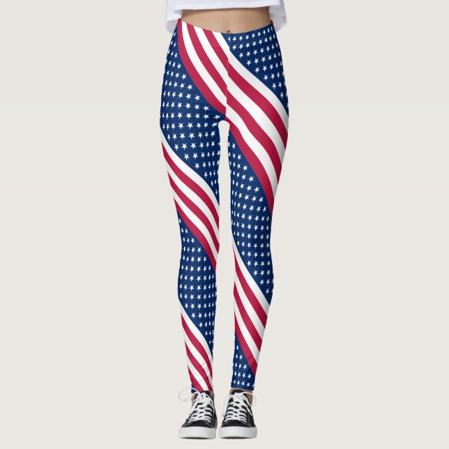 Amerikanska Flagga stilize mönster Leggings (Framsida)