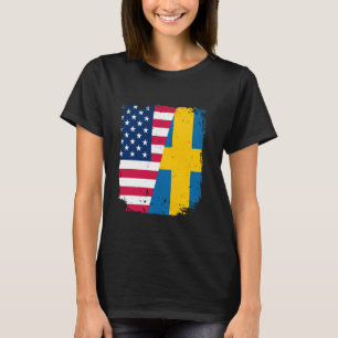 Amerikanska Flagga SVERIGE Vänskap Land Vintage T Shirt