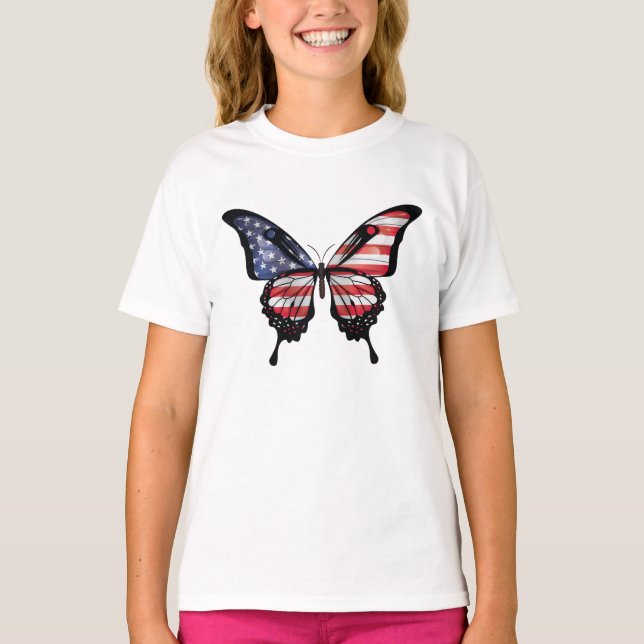 Amerikanska Flagga Swallowtail Butterfly T Shirt (Framsida)