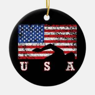 Amerikanska Flagga Swimming USA Gift Simma Team Pr Julgransprydnad Keramik