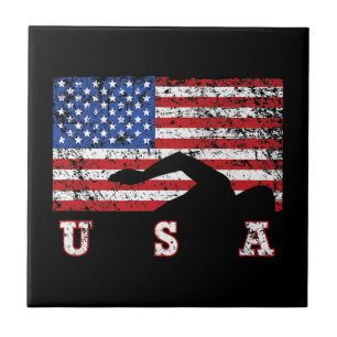 Amerikanska Flagga Swimming USA Gift Simma Team Pr Kakelplatta
