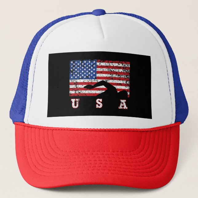 Amerikanska Flagga Swimming USA Gift Simma Team Pr Keps (Framsida)