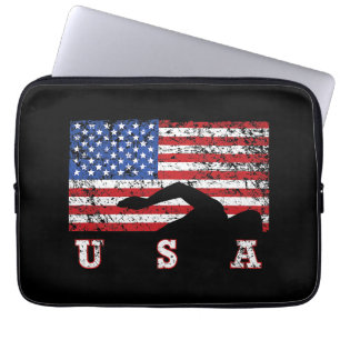 Amerikanska Flagga Swimming USA Gift Simma Team Pr Laptop Fodral