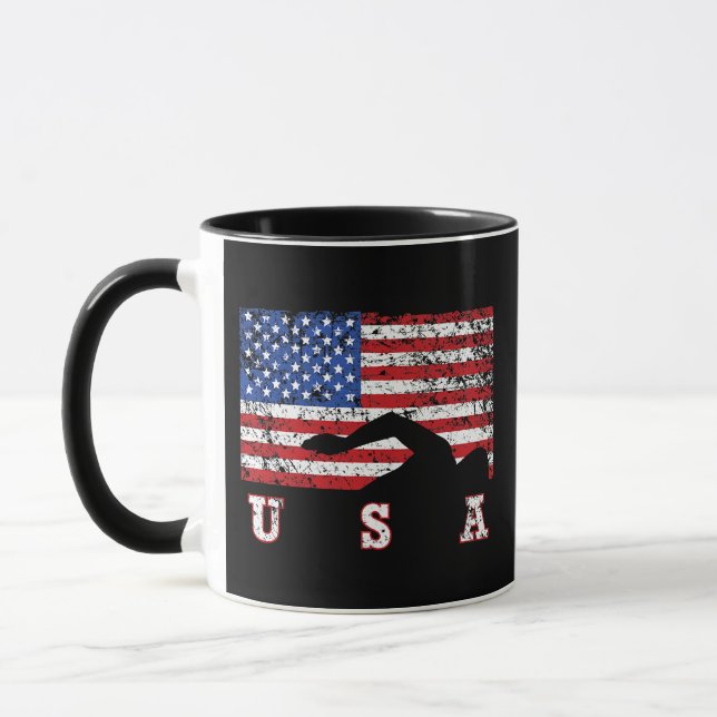Amerikanska Flagga Swimming USA Gift Simma Team Pr Mugg (Vänster)
