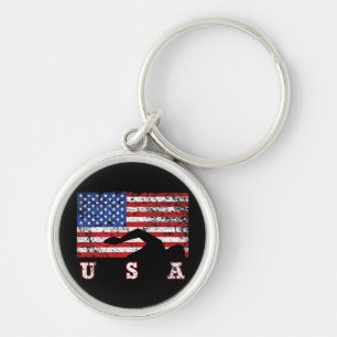 Amerikanska Flagga Swimming USA Gift Simma Team Pr Rund Silverfärgad Nyckelring