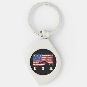 Amerikanska Flagga Swimming USA Gift Simma Team Pr Swirl Silverfärgad Nyckelring