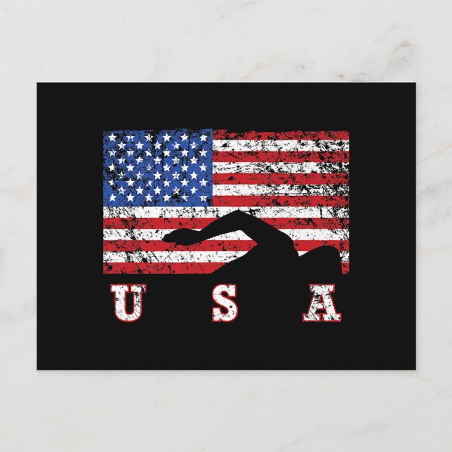 Amerikanska Flagga Swimming USA Gift Simma Team Pr Vykort (Framsida)