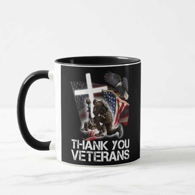 Amerikanska Flagga Tack Veterans Proud Veteran  Mugg (Vänster)