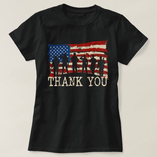 Amerikanska Flagga Tack Veterans Proud Veteran T-S T Shirt (Design framsida)