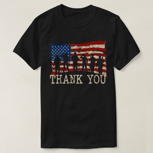 Amerikanska Flagga Tack Veterans Proud Veteran T-S T Shirt (Design framsida)