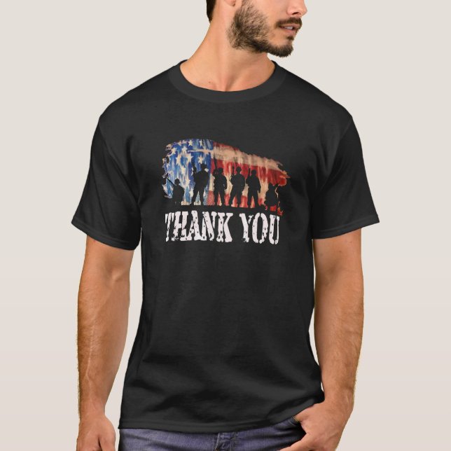Amerikanska Flagga Tack Veterans Proud Veteran T Shirt (Framsida)