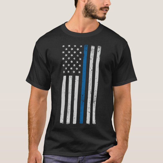 Amerikanska Flagga Thin Blue Line Polissupport Liv T Shirt (Framsida)