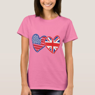 Amerikanska Flagga/Union Jack Flagga Hearts T-shirt