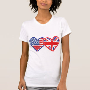 Amerikanska Flagga/Union Jack Flagga Hearts T Shirt
