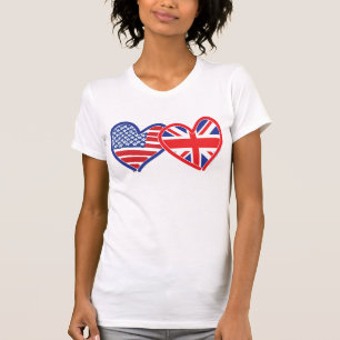 Amerikanska Flagga/Union Jack Flagga Hearts Tee Shirt