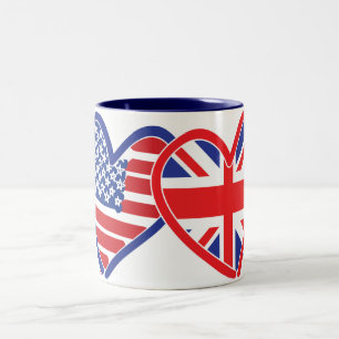 Amerikanska Flagga/Union Jack Flagga Hearts Två-Tonad Mugg