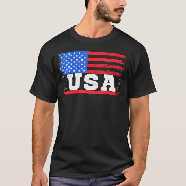 Amerikanska Flagga USA 4:e juli Amerika Patriotic T Shirt (Framsida)