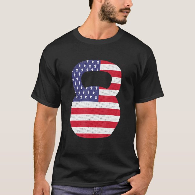 Amerikanska Flagga USA 4 juli Kettlebell Gym Worko T Shirt (Framsida)
