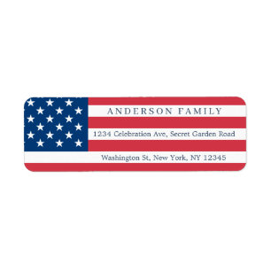 Amerikanska Flagga USA 4 juli Patriotic Adress Returadress Etikett