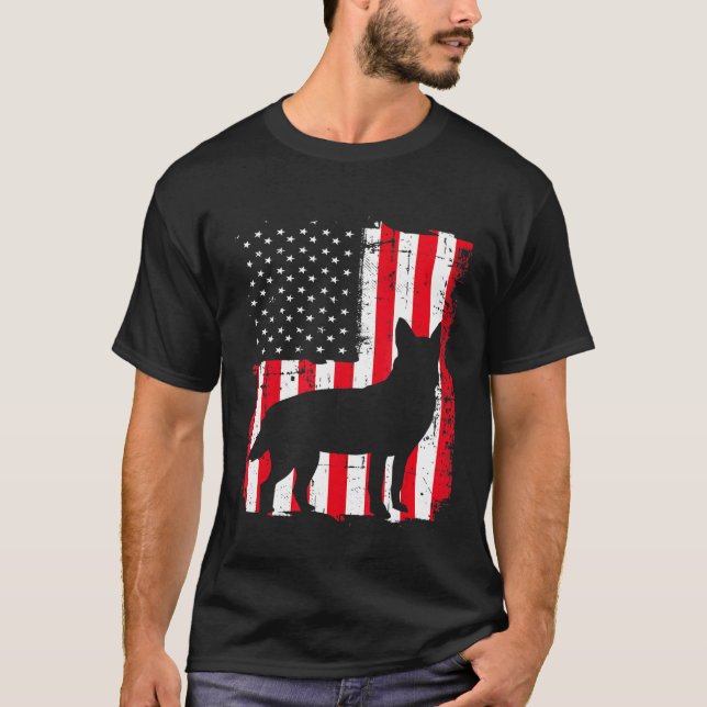 Amerikanska Flagga USA Australien Cattle Hund Blue T Shirt (Framsida)