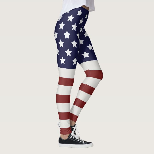 Amerikanska Flagga USA Mönster Leggings (Höger)