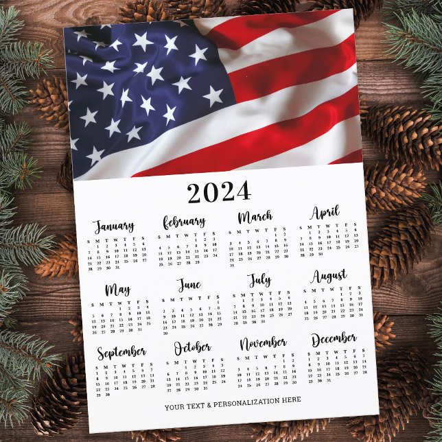 Amerikanska Flagga USA Patriotic 12-månaderskalend Julkort (Skapare uppladdad)