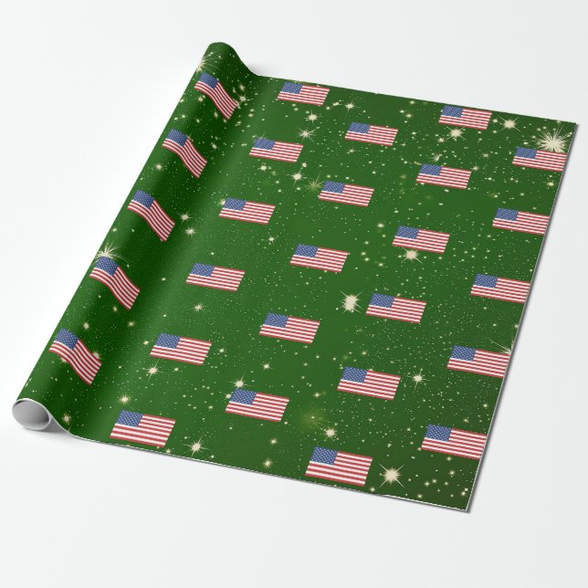 Amerikanska Flagga USA Patriotic Jul Presentpapper (Utrullad)