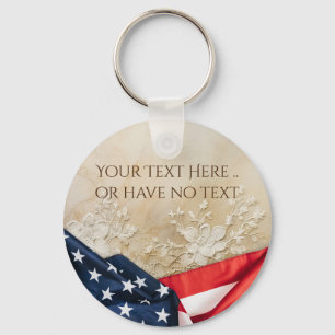 Amerikanska Flagga USA Patriotic Vintage Blommigt Nyckelring
