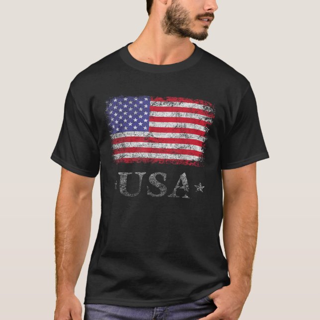 Amerikanska Flagga USA USA 4:e T Shirt (Framsida)