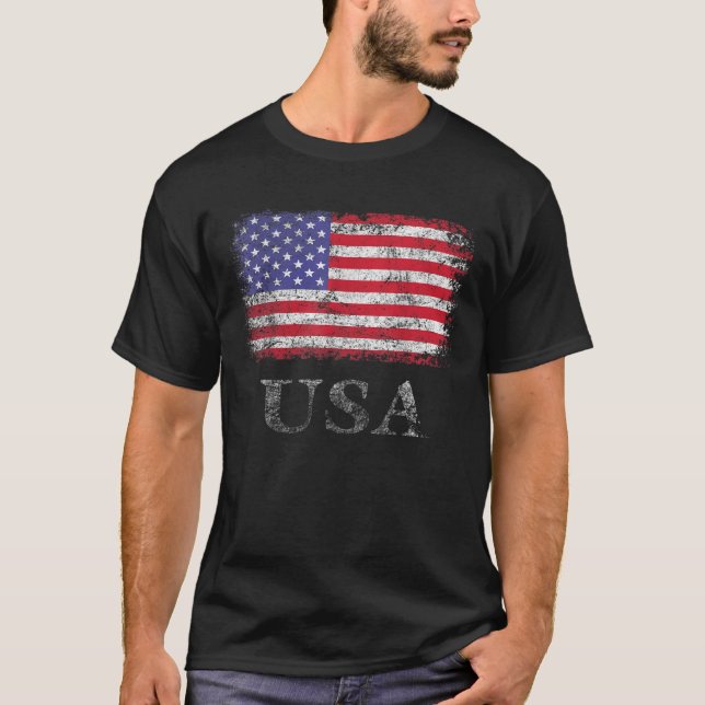 Amerikanska Flagga USA USA 4:e T Shirt (Framsida)