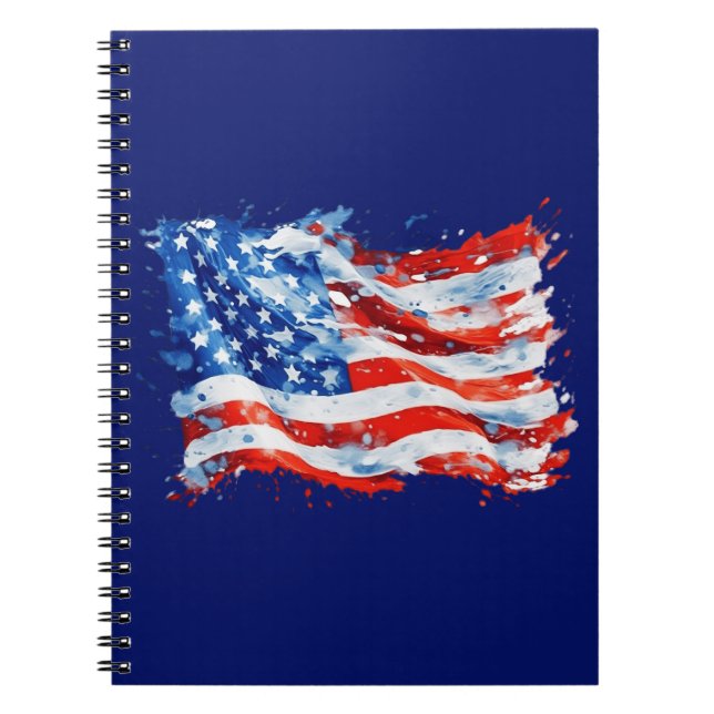 Amerikanska Flagga USA Watercolor 4:e juli Anteckningsbok (Framsidan)
