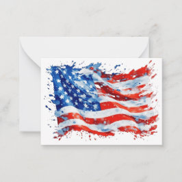 Amerikanska Flagga USA Watercolor 4:e juli Anteckningskort