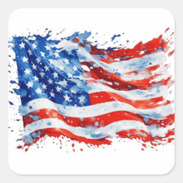 Amerikanska Flagga USA Watercolor 4:e juli Fyrkantigt Klistermärke