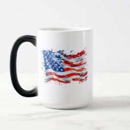 Amerikanska Flagga USA Watercolor 4:e juli Magisk Mugg