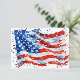 Amerikanska Flagga USA Watercolor 4:e juli Tack Kort