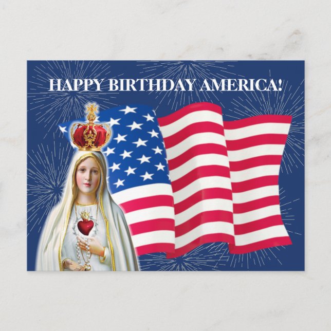 Amerikanska Flagga Vårt Dam i Fatima Fireworks Vykort (Framsida)