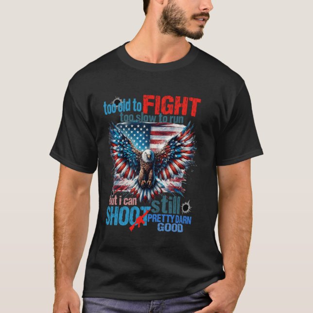 Amerikanska Flagga Veteran för gammal för att kämp T Shirt (Framsida)