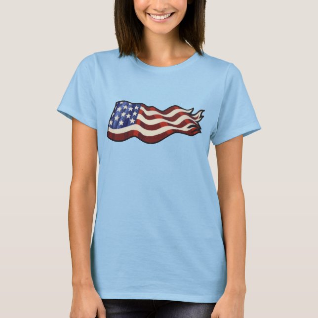 Amerikanska Flagga Wave (Red Ringer) Dam T-shirt (Framsida)
