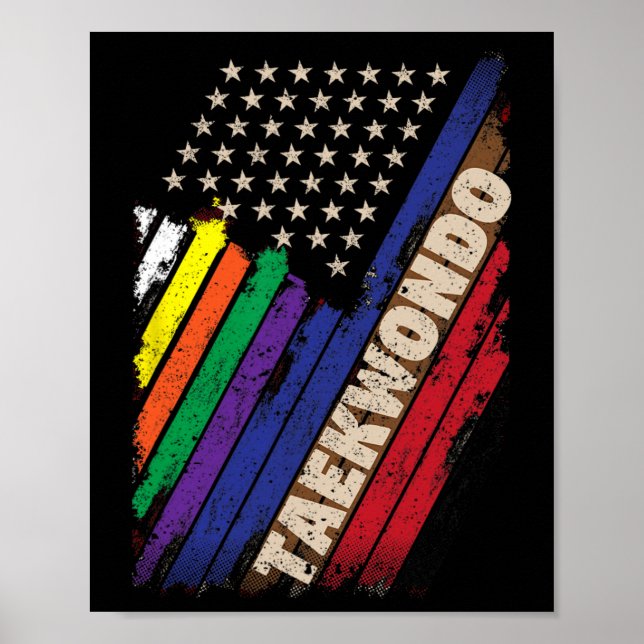Amerikanska Flagga White Black Bälte Färg Taekwond Poster (Framsidan)