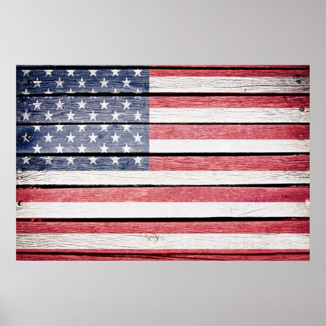 Amerikanska Flagga Wood Image Poster (Framsidan)