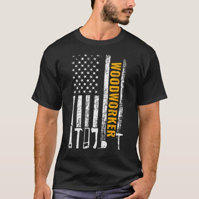 Amerikanska Flagga Woodworkers Carpenter Funny Woo T Shirt (Framsida)