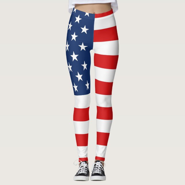 Amerikanska flaggan 4th av Juli damasker Leggings (Framsida)