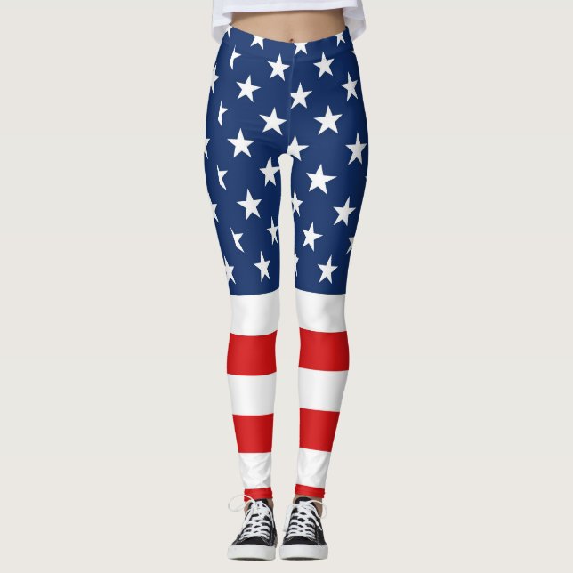 Amerikanska flaggan 4th av Juli damasker Leggings (Framsida)