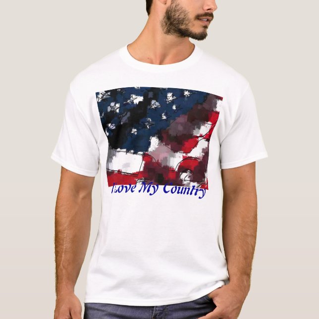 Amerikanska flaggan älskar jag mitt land t-shirt (Framsida)