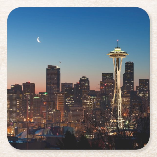 Amerikanska flaggan flyger mellan resningmånen underlägg papper kvadrat (Framsidan)